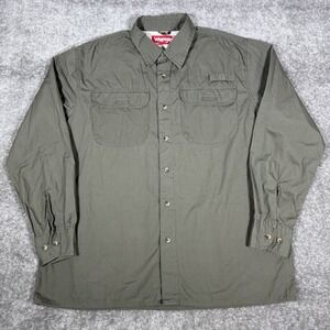 Wrangler Shirt Men's Large Green Ling‎ Sleeve Button Up Outdoor Fishing  Hiking